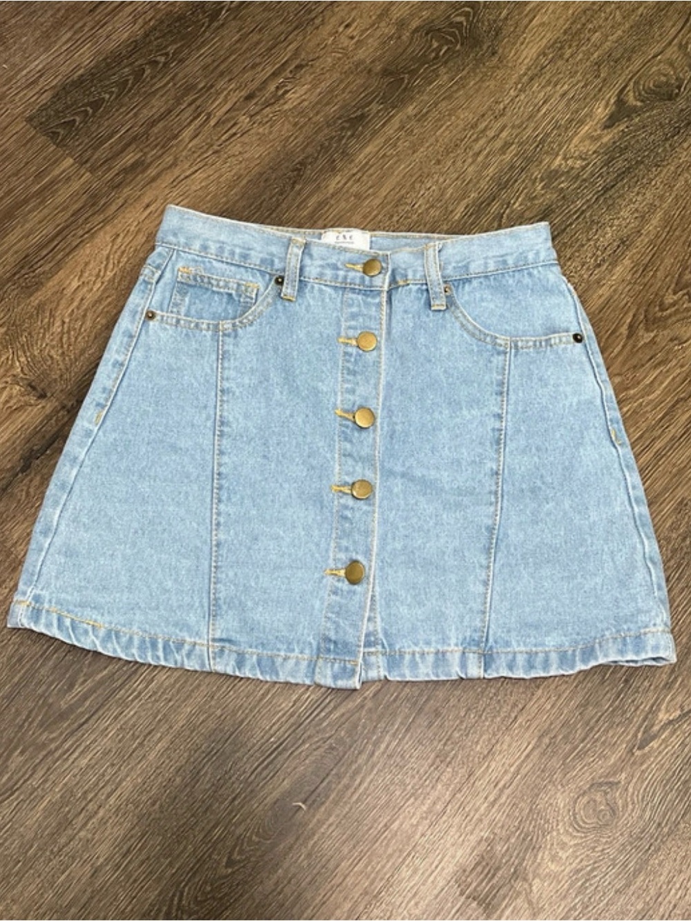 Light Wash Button Front Denim Mini Skirt Size S